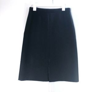 J Crew Wool Flannel Pencil Skirt Ladies 8 Black Big Front Slit Fully Lined
